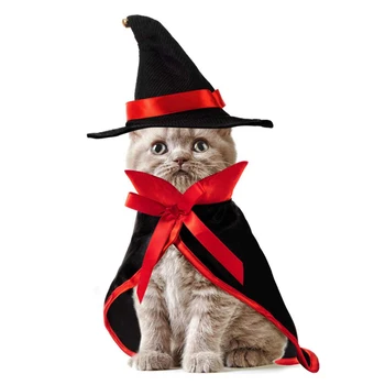 Halloween Kostým Mačka Cape Plášť S Diablom Horn Klobúk Pet Cosplay Oblečenie Mačky Psy Halloween Kostým