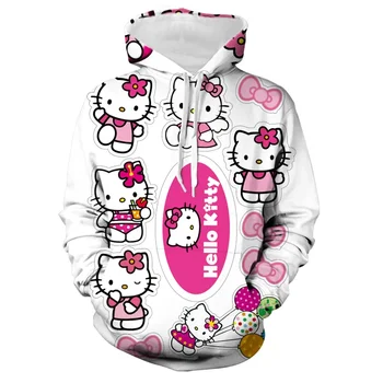 Hello Kitty Sanrio Kuromi Kawaii Hoodie Módny Trend Roztomilý Kreslený Mäkké Tlač Všestranný Dlhý S Kapucňou, Módne Dievča Vianočný Darček