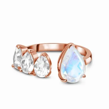 Hot predaj s všestranný Európskych a Amerických kvapka vody moonlight kameň micro vykladané diamond rose gold ring dámske šperky