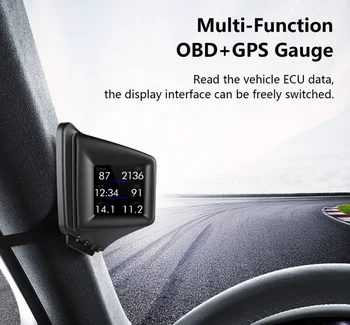 HUD OBD2+GPS palubný Počítač Head up Display Auto tachometra Turbo Tlak Oleja Vody Temp GPS Tachometer Pre Benzínové Auto