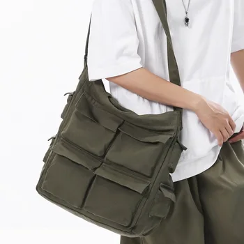 Japonský Vintage Plátené tašky Žien Veľkú Kapacitu Tote Bag Multi Vrecku Taška cez Rameno Študentov v Triede Taška Taška Crossbody