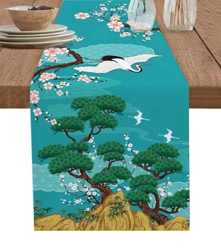 Japonský Štýl Sľubný Mraky Žeriavy Veveričky Stôl Runner Dekorácie Domova Jedálenský Stôl Dekorácie Stola Dekor