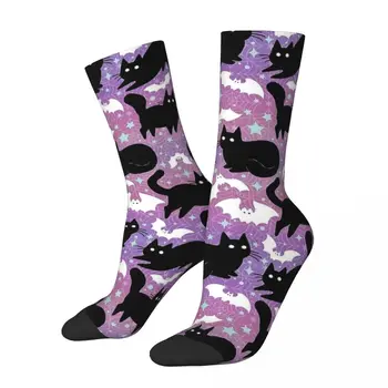 Jeseň Zima Harajuku Mužov a Žien Cute Halloween S Čierne Mačky Ponožky Absorpciu Potu Futbal Ponožky