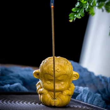 Krušpán 5/7 cm Roztomilé Opice Plastika Drevo Feng Shui Obývacia Izba Šťastie, Kadidlo Plug Sun Wukong Zen Sochu Budhu Domova