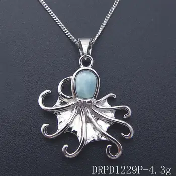 Kvalitné Pevné 925 Silver 100% Reálne Larimar Drahokam Šperky Octopus Charms Prívesky