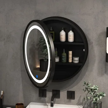 LED Intelligent Kúpeľňa Zrkadlová Skrinka Masívneho Dreva Oválne Nástenné Kruhové Zrkadlo so Svetlom Namontované Obliekanie Zrkadlová Skrinka
