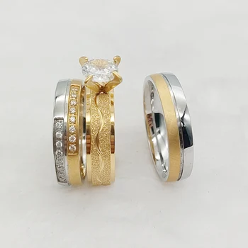 Luxusné 3ks Sľub Snubné prstene Zásnubné Prstene Aliancie Zlatá Farba Šperky Ženy Muži Ringe