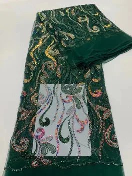 Luxusné Afriky Ručné Korálky Čipky Textílie 2024 Vysokej Kvality Francúzsko Vyšívané Flitrami Čipky Textílie Pre Svadobné Šaty
