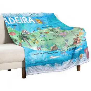 Madeira, Portugalsko Island Ilustrované Mapy, Pamiatky a Zaujímavosti Hodiť Deky Na Gauč posteľ prehoz