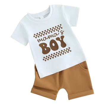 Mamas Boy Detské Oblečenie Batoľa Letné Oblečenie Kockovaná Krátky Rukáv Písmeno T-Shirt Farbou Šortky, Nohavice Nastaviť