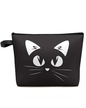 Mačka Čierna Roztomilý Ženy, Prenosný Úložný Vak Puzdro Obrúsok Kozmetické Tašky Organizátor Dámy Make-Up Taška