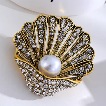 Medosor Ročník Shell Pin Brošňa Vykladané Crystal Pearl Corsage Klope Batohu Odznak Šperky Darček Žien Starších Banquet Zber