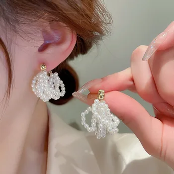 MENGJIQIAO kórejský francúzsky Multi-layer Pearl Náušnice Kvapka Pre Ženy, Elegantné Jednoduché Denné Náušnice Pendiente Strana 2023 Šperky