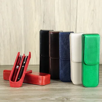 Multi-farebné Kožené aktovky 2-Dielna Pack Ručné Odnímateľný Študentské Pero Skladovanie Pero Prípade Školské potreby
