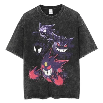 Muž T Shirt Mužov Hip Hop Vintage Umyté Nadrozmerné Japonské Anime Pokémon Gengar T Košele pre Ženy Streetwear Tees Bavlna T-shirt