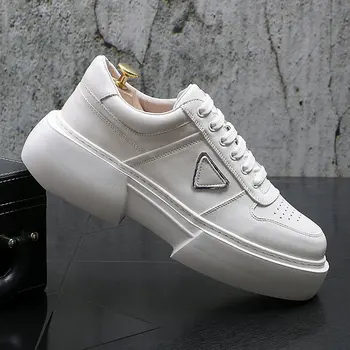 muži luxusné módne originálne kožené topánky šnurovacie biele topánky priedušná platformové tenisky mladých street style designer obuv