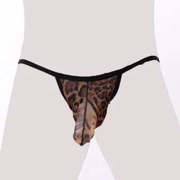 Muži sexy Leopard štýl hriadeľ G reťazce Bielizeň Muž Horúce erotické Tangá Underpanty