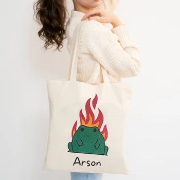 Nahnevaný Žaba Arson Nákupné Tašky, módne Plátno Tote Bag Tašky cez Rameno, Eco Friendly Opakovane Roztomilý Školy Tote Bag