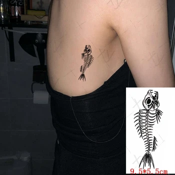 Nepremokavé Dočasné Tetovanie Nálepky Rybie Kosti Chvost Prvok Malej Veľkosti Tela Flash Art Tetovanie Falošné Tatto pre Ženy Muži