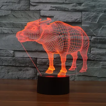 Nighdn Buffalo 3D Lampa Dotyk Visual LED Nočné Svetlo pre Deti Darček Atmosféru Dekorácie Spálňa 7 Farieb USB Stolové Lampy