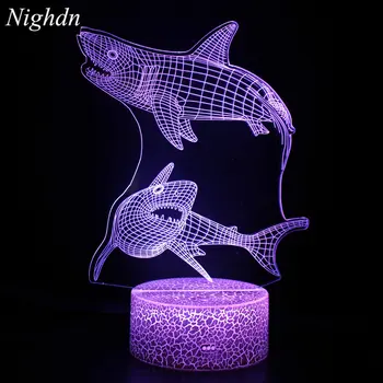 Nighdn Shark Nočné Svetlo Lampy 7 Farby Spálňa Posteli Dekorácie LED Svetlá Narodeniny Christma Darček pre Dieťa Chlapci Dievčatá