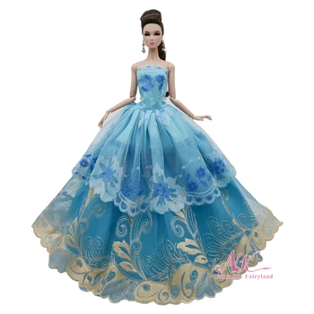 NK 1 Ks Modrá Čipky Svadobné Šaty Pre Bábiku Barbie Oblečenie Princezná Oblečenie Pre 1/6 BJD DollsParty Šaty Príslušenstvo Deti Hračky