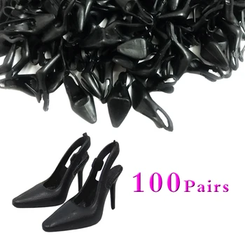 NK Veľkoobchod 100 párov/Set Bábika Čierne Topánky Roztomilý Podpätky Módne Sandále Pre Bábiku Barbie Vysoko Kvalitné Detské Hračky