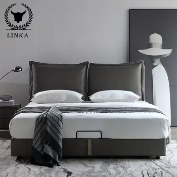 Nordic light luxusná kožená posteľ manželská posteľ jednoduchý moderný malý byt majster a druhá spálňa čisté červené posteľ svadobné posteľ