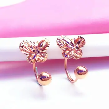 Nové 585 fialové zlato motýľ náušnice pre ženy, sladké a svetlo luxusné 14 karátové ružové zlato v tvare U skrutku uchu, gombíky, šperky