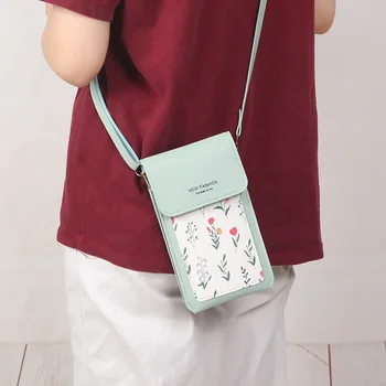 Nové Kožené Dotykový Displej Mobilného Telefónu Taška Dievčatá Jediný Ramenný Crossbody Taška Kompaktný Mini Potlačenom