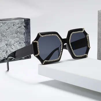 Nové Módne Nadrozmerné Okuliare Ženy, Luxusné Dizajnér Námestie Slnečné Okuliare Rhinstone Reťazca Okuliare Gafas De Sol Mujer
