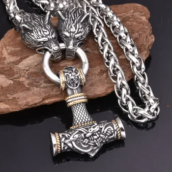 Nové Nordic Viking Rune Vlk Hlavu Thor Kladivo Náhrdelník Prívesok pre Mužov to Najlepšie Šperky Darček