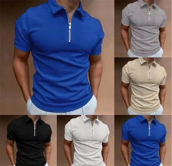 Nové Polo tričko jarné a letné športové pánske robustné pánske polo tričko na zips vysokej kvality, krátke rukávy a mužov vrchole letné cas