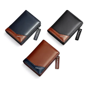 Nové PU Kožené Multi-funkčný Zips Krátke pánske Peňaženky Multi-card Horizontálne Farbou Mince Peňaženky