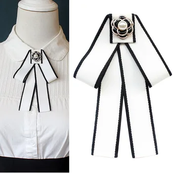 Nové Ručné Biele Čierne Pruhované Motýlik Dievčatá Študent Jednotné Tričko Business Dámske Módne Doplnky Camellia Crystal Bowtie