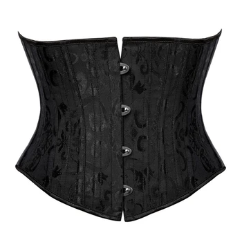 Nové Čierne Krátke Vesta Gotický Súd Body Shaping Oblečenie Kovové Kolo Dlhý Zips Ocele Korzet Žien Sexy Šaty Príslušenstvo