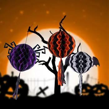 Papier Halloween Honeycomb Loptu Prívesok Dekorácie Loptu s Strapce 3D s Lanom Halloween Ghost Festival