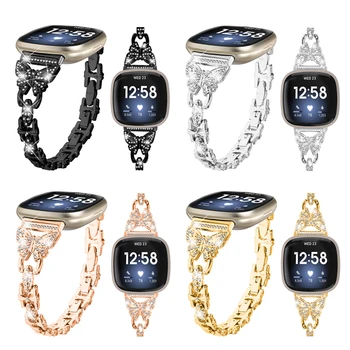 Pre fitbit naopak 4 versa 3 smart hodinky Remienok z Nerezovej Ocele Diamantový Náramok Bowknot Ženy watchband pre fitbit zmysel / zmysel 2
