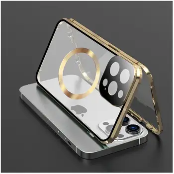 Pre iPhone 15 14 12 13 Pro Max Prípade 360° Plný Zapečatené Skla, Kovu hranicu pre Magsafe Magnetické Bezdrôtové nabíjanie Ochranný kryt
