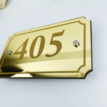Prispôsobiť Mirror Gold Prihlásiť Doska, Dvere, Moderné Číslo Domu, Názov Ulice Skla Účinkom, Akryl Doorplate Číslo 200x143mm