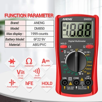 Profesional Svorka Meter Multimeter DM850 Voltmeter Ammeter / DC Ohm Tes Dropship