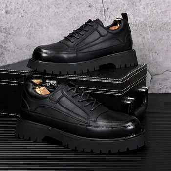 pánske módne strany, spoločenské šaty, topánky platformu black trend krajky-up oxfords obuvi priedušná originálne kožené tenisky obuv