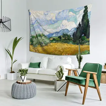 Pšeničné Pole S Cyprusy - Vincent Van Gogh Gobelín Umenia, Estetické Tapisérie pre Obývacia Izba, Spálňa Decor Domov Stene Visí