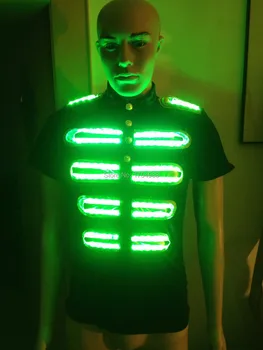RGB Diaľkové ovládanie farebné led oblek pre tanec performace Led fáze oblečenie Svetelný Žiariace Farby LED T-shirt Prípade Dodávky