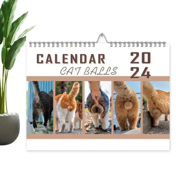 Roztomilý 2024 Nástenný Kalendár Mačka Butthole Kalendár Od Jan. 2024 Dec. 2024 Mesačný Nástenný Kalendár S Prehodiť Prenosný Dizajn