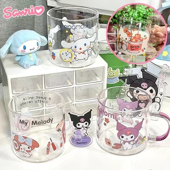 Sanrio Hello Kitty Melódie Kuromi Pohár Vody s Rukoväť Ženy, Deti Roztomilý Kreslený Sklenený Hrnček Raňajky Mlieka, Džúsu, Čaju, Kávy, Pohár