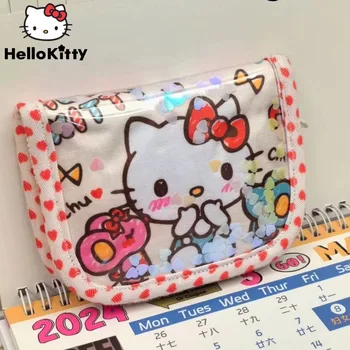 Sanrio Hello Kitty Multifunkčné Mini Square Skladovanie Taška Ženy Peňaženky Transparentné Quicksand Dizajn Držiteľov Karty Y2k Roztomilý Kabelku