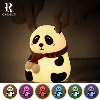 Silikónové Panda Poklepal Svetlo Rechargable LED Nočného Farby Premenlivé Spálňa Decor Atmosféru Čítanie pre Deti Prázdninový Darček