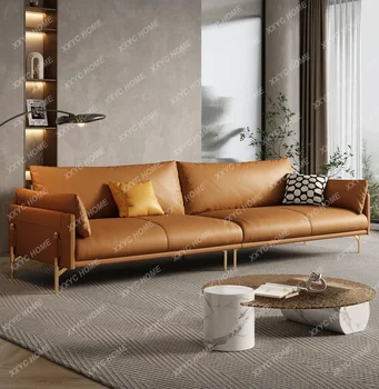 Taliansky Ľahké Luxusný Kožený Gauč Obývacia Izba Jednoduchý Moderný Minimalistický Prvá Vrstva Cowhide Rovno Riadok