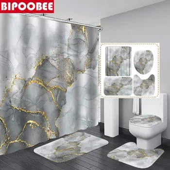 Textúra Luxusné Gray Mramorové Sprchové Závesy Kúpeľňa Opony Kameň Zrna Non-Slip Koberec Vaňa Rohože Koberce, Wc Veko Krytu